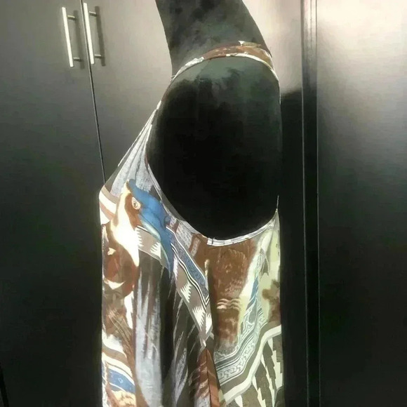 Ali & Kris Sheer Long Coverup Handkerchief hem, Racerback,Cardinal print,light - Picture 4 of 7